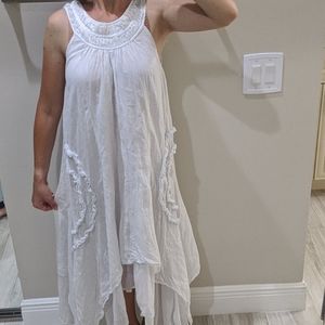 White goddess layered 100% cotton asymmetric dress